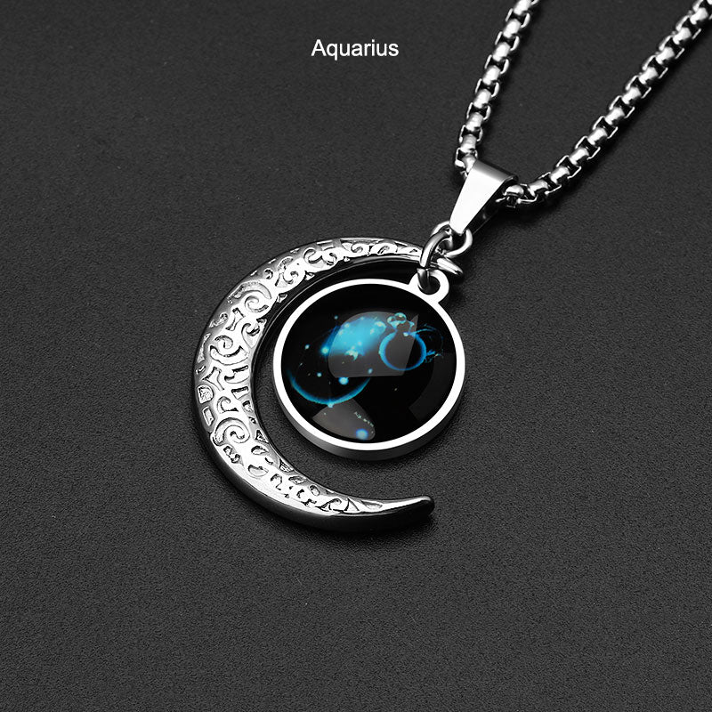 Stainless Steel 12 Constellation Zodiac Pendant Necklace