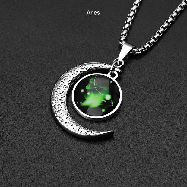 Stainless Steel 12 Constellation Zodiac Pendant Necklace