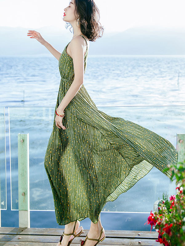 Green Stripe Maxi Slip Beach Dress