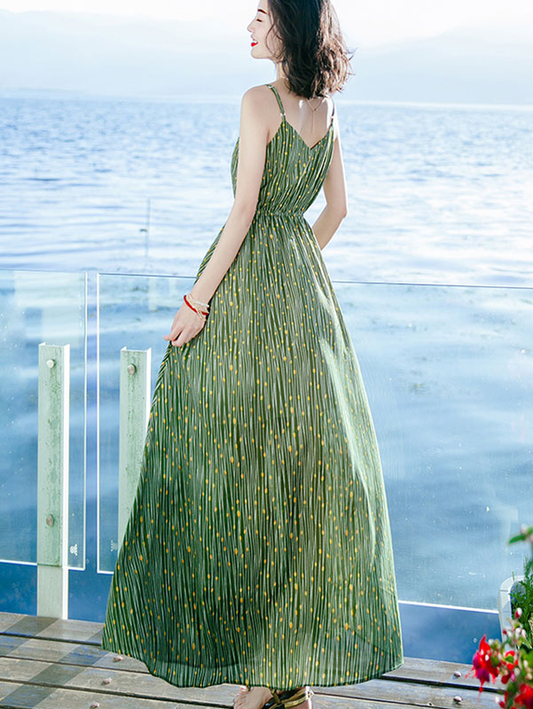 Green Stripe Maxi Slip Beach Dress