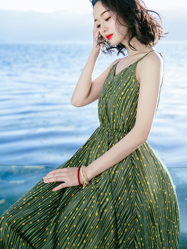 Green Stripe Maxi Slip Beach Dress