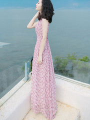 Pink Floral Print Maxi Beach Dress
