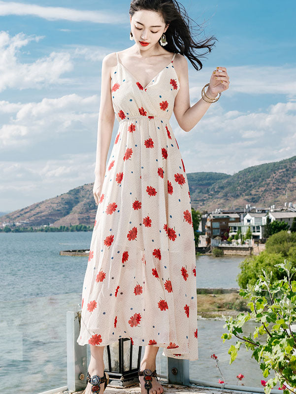 Daisy Floral Print Wrap Front Slip Beach Dress