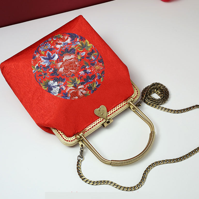 Red Printed Floral Chain Shoulder Cross Party Bag