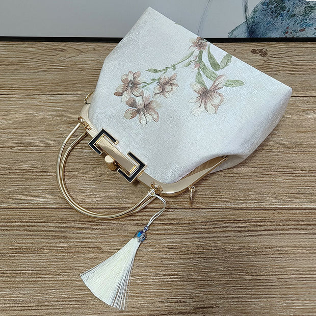 Vintage Handmade Embroidered Chain Handle Clutch Handbag