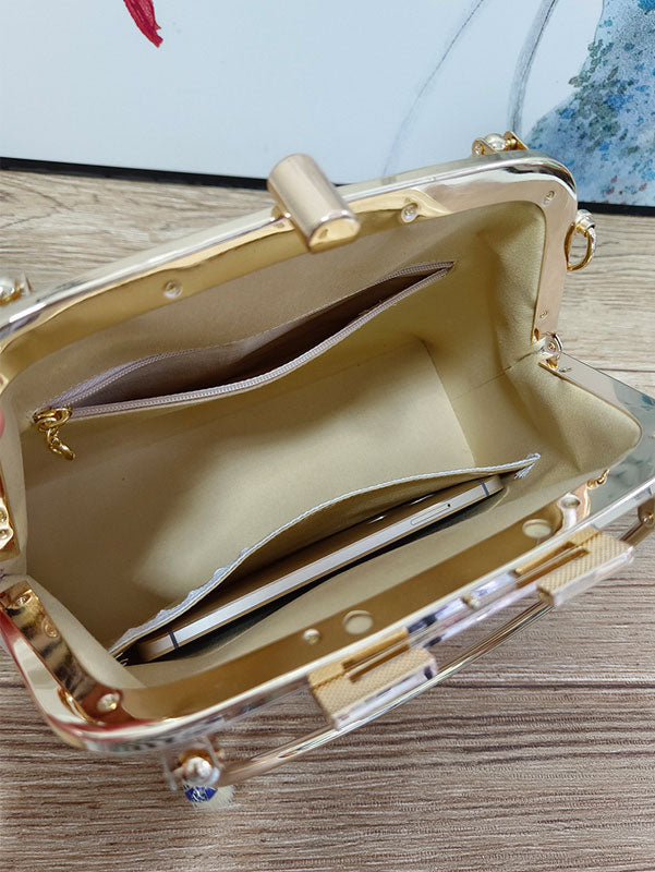 Vintage Handmade Embroidered Chain Handle Clutch Handbag