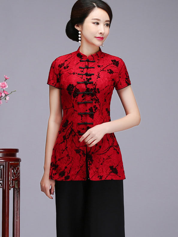 Mother's Floral Lace Qipao / Cheongsam Blouse Top