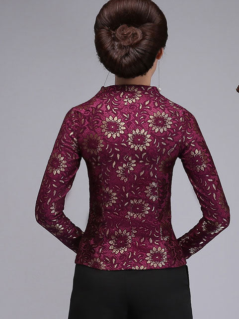Red Purple Mother's Lace Cheongsam Blouse Top