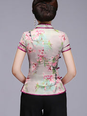 Pink Floral Qi Pao Cheongsam Blouse Top