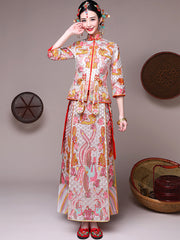 Movie Star Pink Embroidered Chinese Wedding Bridal Qun Gua