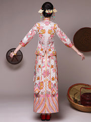 Movie Star Pink Embroidered Chinese Wedding Bridal Qun Gua