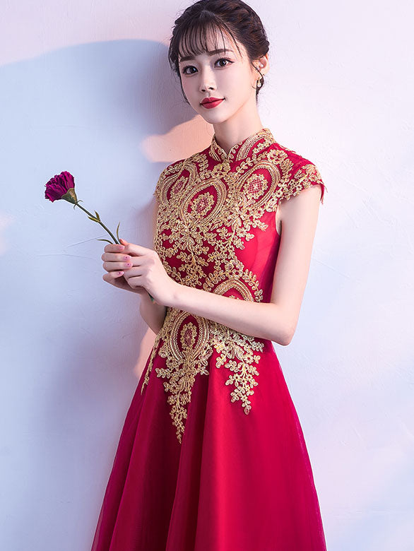A-Line Tulle Qipao / Cheongsam Party Dress with Appliques