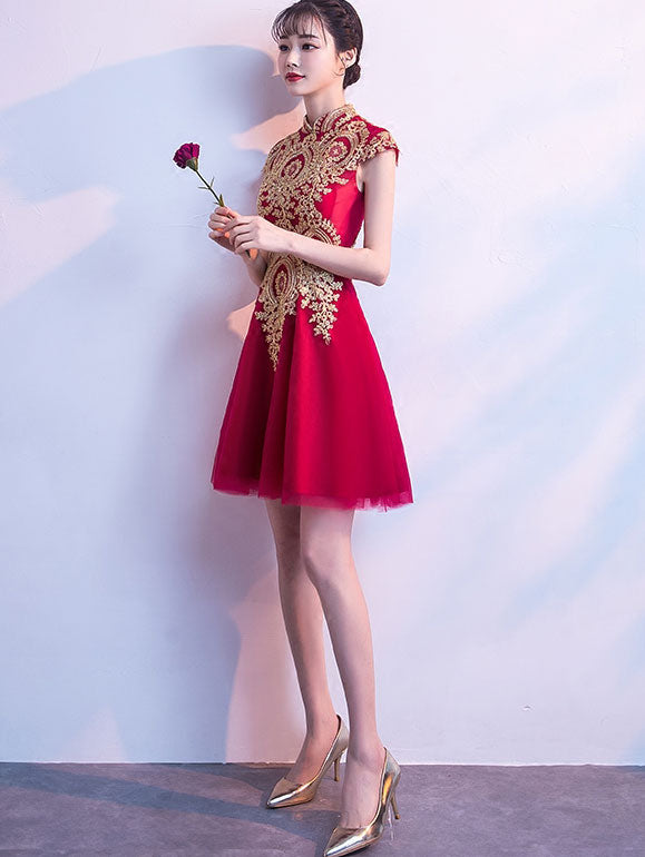 A-Line Tulle Qipao Cheongsam Party Dress with Appliques