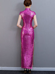 Sequin Embroidered Maxi Qipao / Cheongsam Evening Dress