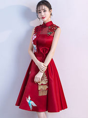 Red Embroidered Phoenix A-Line Qipao / Cheongsam Wedding Dress