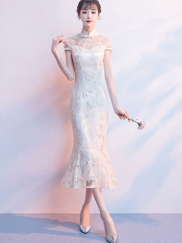 Sequins Lace Fishtail Qipao / Cheongsam Wedding Dress