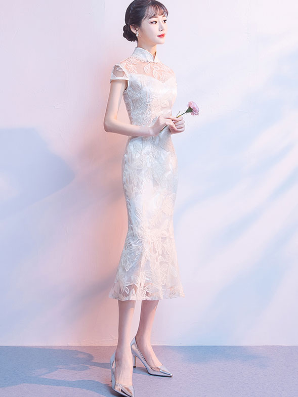 Sequins Lace Fishtail Qipao / Cheongsam Wedding Dress