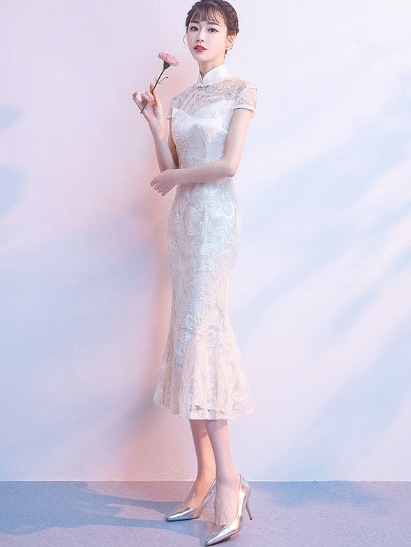 Sequins Lace Fishtail Qipao / Cheongsam Wedding Dress