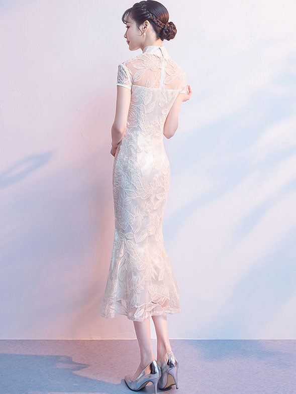 Sequins Lace Fishtail Qipao / Cheongsam Wedding Dress