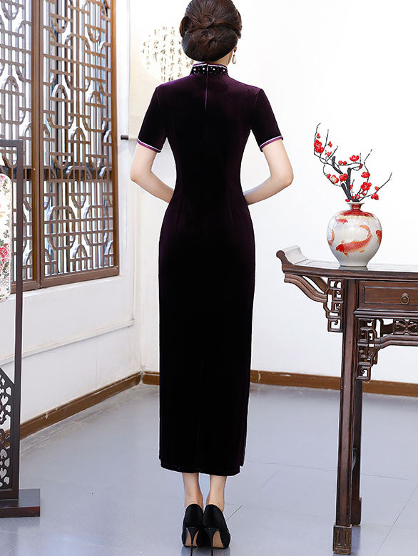 Beads Velvet Mother's Modern Qipao / Cheongsam Party Dress