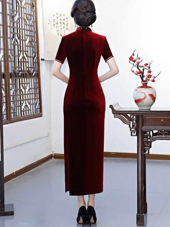 Beads Velvet Mother's Modern Qipao / Cheongsam Party Dress