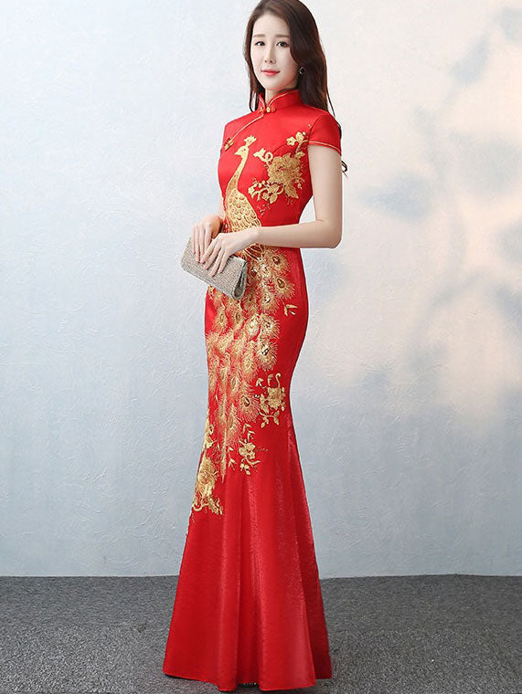 Gold Phoenix Fishtail Qipao / Cheongsam Wedding Dress