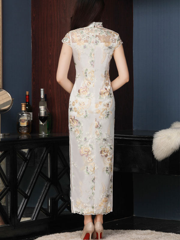 Embroidered Maxi Qipao / Cheongsam Evening Dress