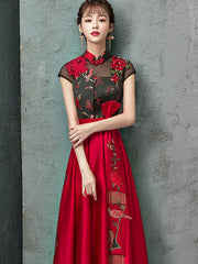 Colorblock Floor Length A-Line Qipao / Cheongsam Evening Dress
