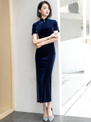 Thigh Split Velvet Modern Qipao / Cheongsam Maxi Dress