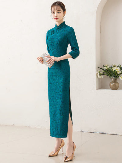 3/4 Sleeve Lace Qipao / Maxi Cheongsam Evening Dress