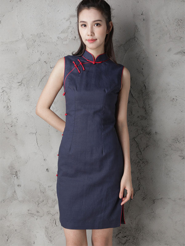 Custom Tailored Blue Modern Qipao / Cheongsam Dress