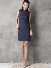 Custom Tailored Blue Modern Qipao / Cheongsam Dress
