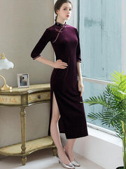 Mother's Velvet Full-Length Qipao / Cheongsam Dress
