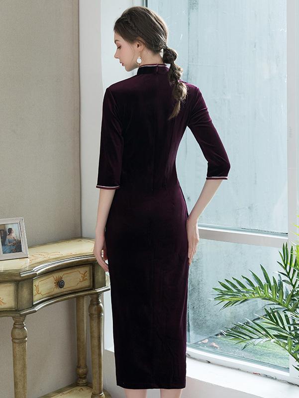 Mother's Velvet Full-Length Qipao / Cheongsam Dress