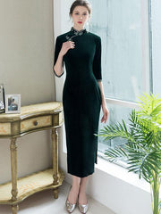 Mother's Velvet Full-Length Qipao / Cheongsam Dress
