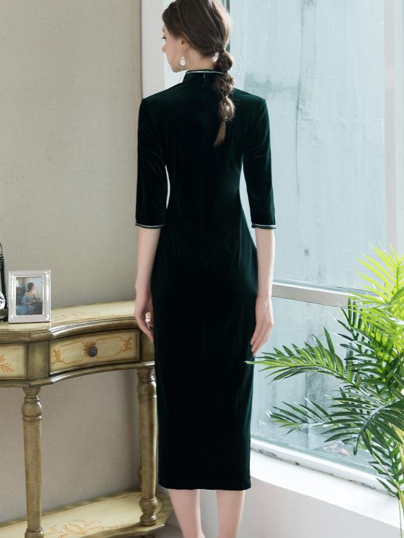 Mother's Velvet Full-Length Qipao / Cheongsam Dress