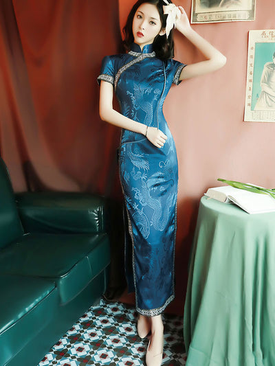 2020 Long Cheongsam / Qipao Party Dress in Dragon Print