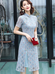 Floral Lace A-Line Midi Modern Qi Pao Cheongsam Dress