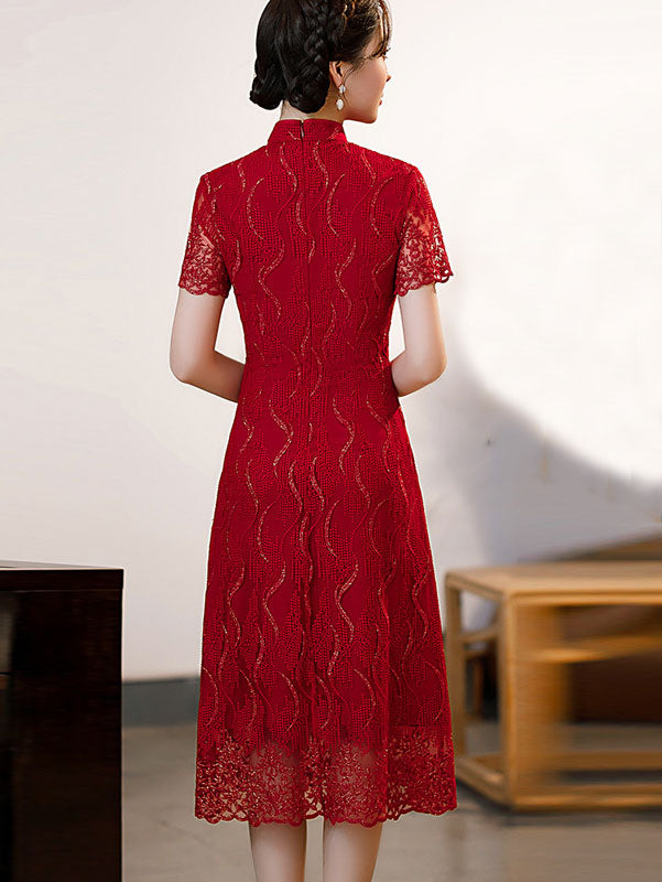Red Bridal Mother's A-Line Qipao / Cheongsam Dress