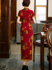 Black Red Mother's Floral Maxi Cheongsam Qi Pao Dress