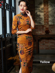 Floral Print Winter Modern Cheongsam Qi Pao Dress