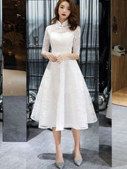 White Lace A-Line Mid Tea Cheongsam Qipao Dress