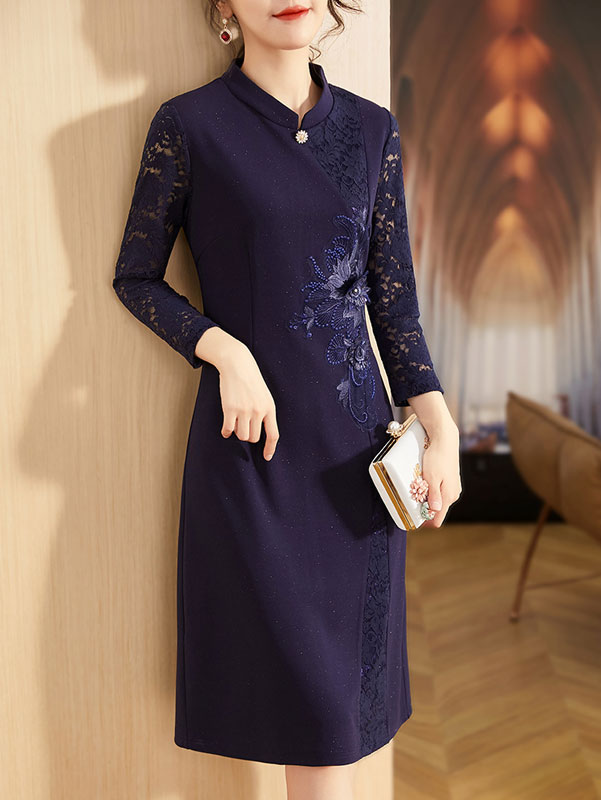 Red Blue Bridal Mother's Wedding Cheongsam Qipao Dress
