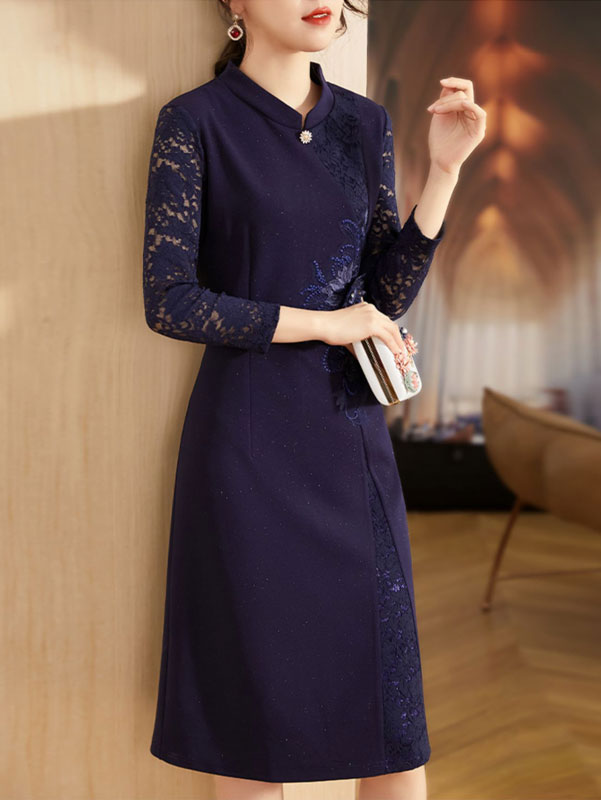 Red Blue Bridal Mother's Wedding Cheongsam Qipao Dress