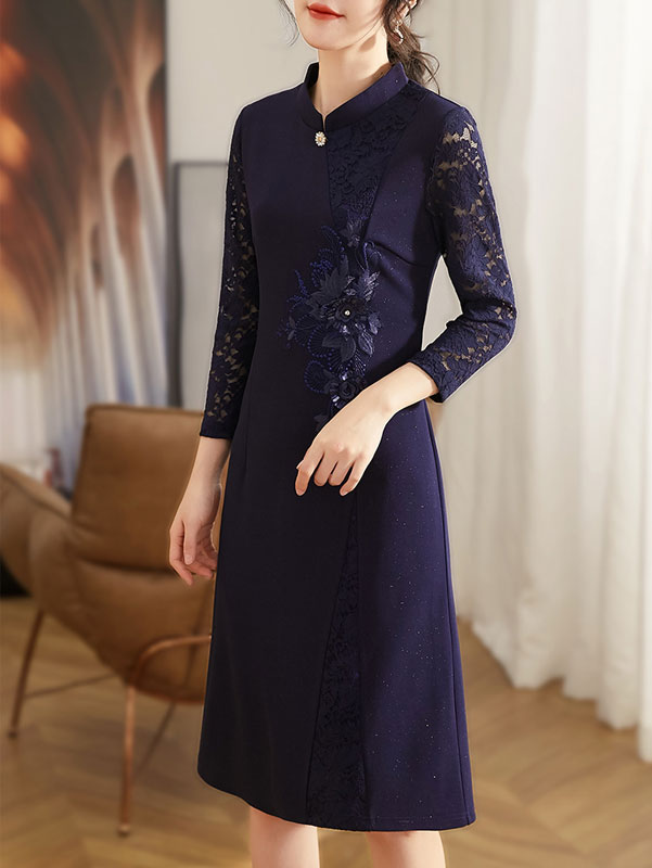 Red Blue Bridal Mother's Wedding Cheongsam Qipao Dress