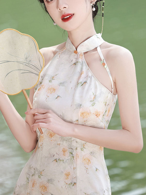Summer Halter Floral Cheongsam Qipao Dress