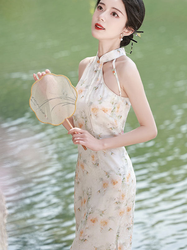 Summer Halter Floral Cheongsam Qipao Dress