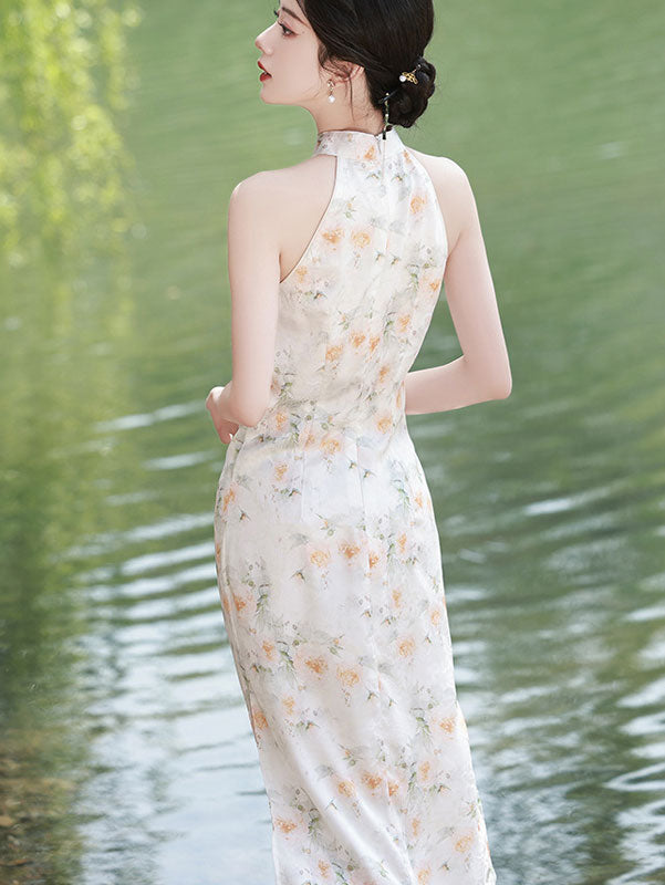 Summer Halter Floral Cheongsam Qipao Dress