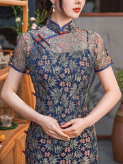 Mothers Illusion Floral Lace Maxi Qipao Cheongsam Dress