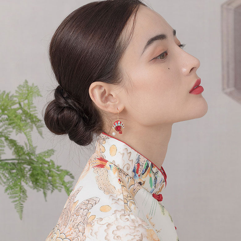 Beijing Opera Mask Crystal Pendant Dangle Earrings